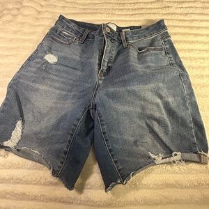 Time and Tru Blue Jean Shorts with Distressed Raw Hem